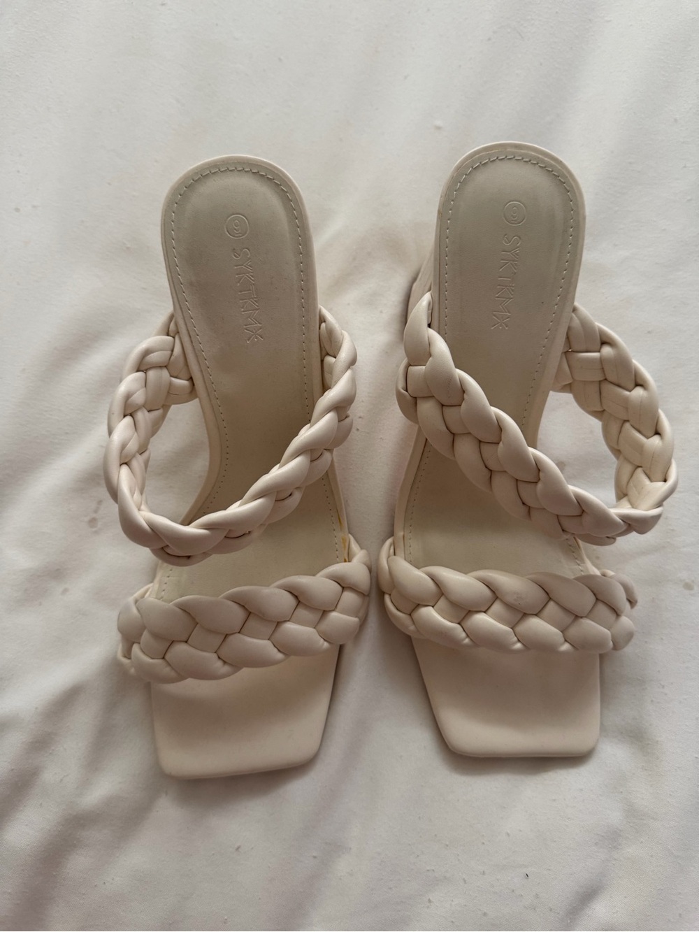 Amazon Braided Double-Strap Slide Heels in Cream